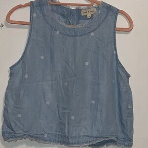 ANTHROPOLOGIE CLOTH & STONE BLUE WHITE POLKA DOTS 100% TENCEL SLEEVELESS TOP M